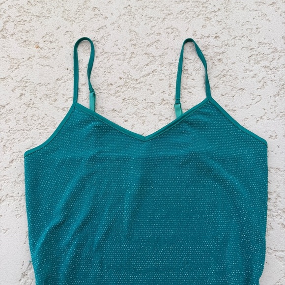 Womens Metallic Tank Top Size Xs Express Teal Green Silver Shimmer Going Out Top - Picture 1 of 10